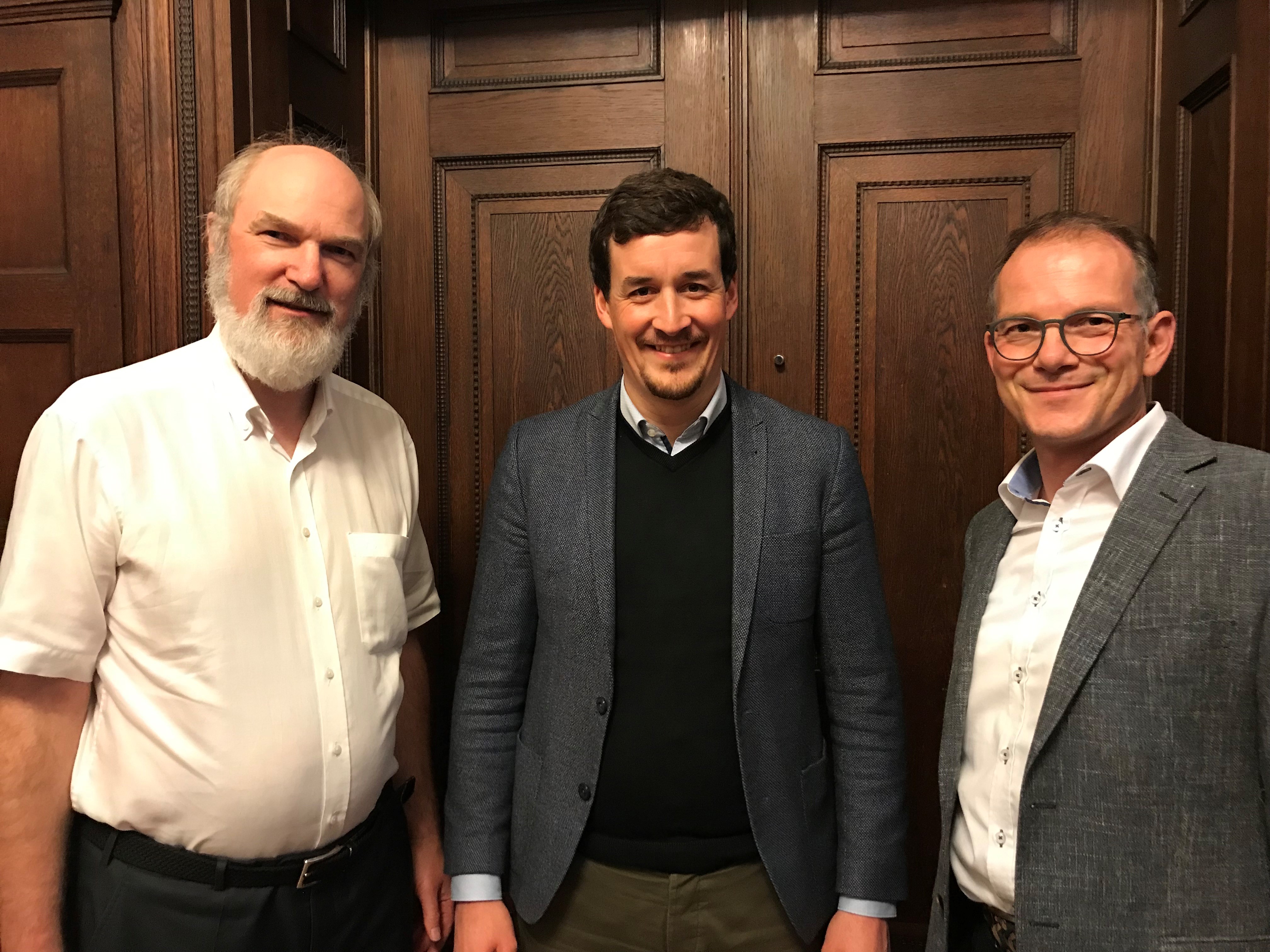 Left to right: Prof. Dr. Thomas Schirrmacher, Matthias Boehning, and Dr. Reinhardt Schink meeting at the WEA Sustainability Center in Bonn