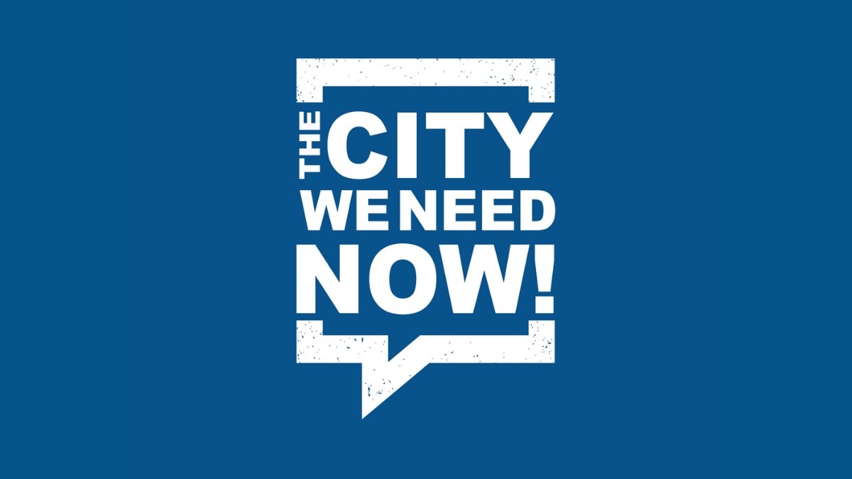 The City We Need Now! logo in white text on a dark blue background