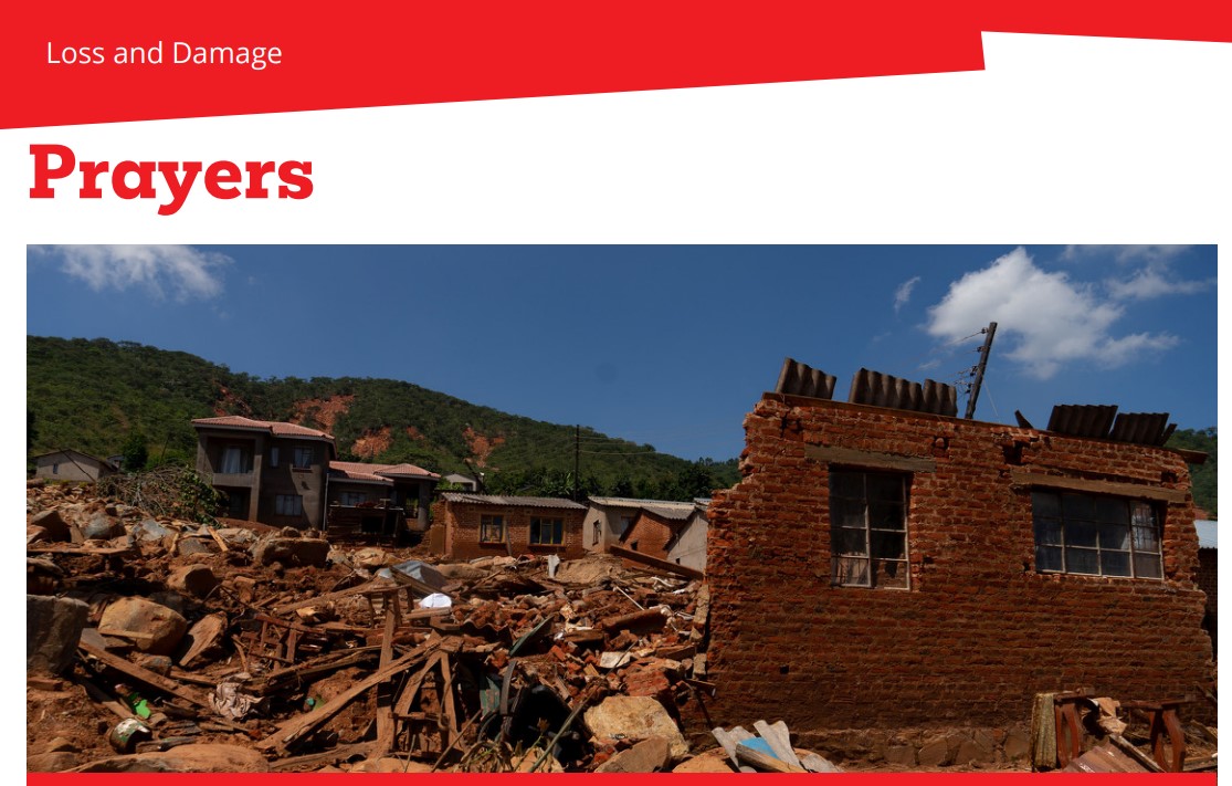 Graphic of Christian Aid's Loss and Damage prayers, shared by the WEA Sustainability Center