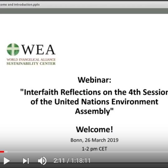 Promotional graphic for the webinar 'Interfaith Reflections on the 4th Session of the United Nations Environment Assembly'