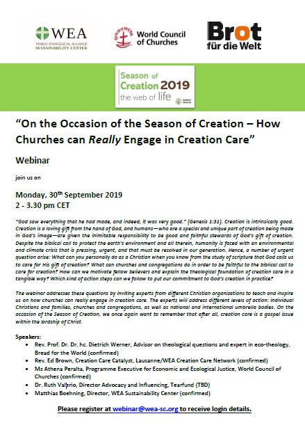 Promotional graphic for the WEASC Season of Creation webinar event